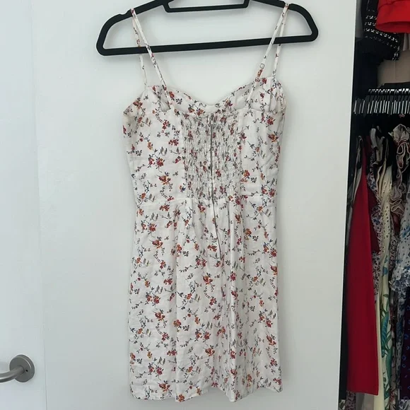 Reformation Roarke Linen White Floral Mini Dress